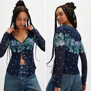 NWOT Free People Home Grown Mesh Cardi. Blue size S